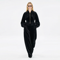 Nouvelle veste bomber courte noire zippée à manches ballon, style streetwear sexy et sportif, personnalisable pour femme, vente en gros