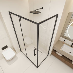Mampara de Ducha con Marco de Aluminio Pintado en Negro y Puerta Corredera de Vidrio <span class=keywords><strong>para</strong></span> Hotel, Perfil de Pared <span class=keywords><strong>para</strong></span> Bañera, Vidrio Templado - Product Image 1