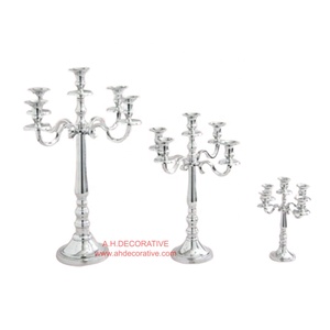Candelabros de plata 5 velas decorativas de pie Metal alto boda candelabros hechos a mano para Decoración - Product Image 3