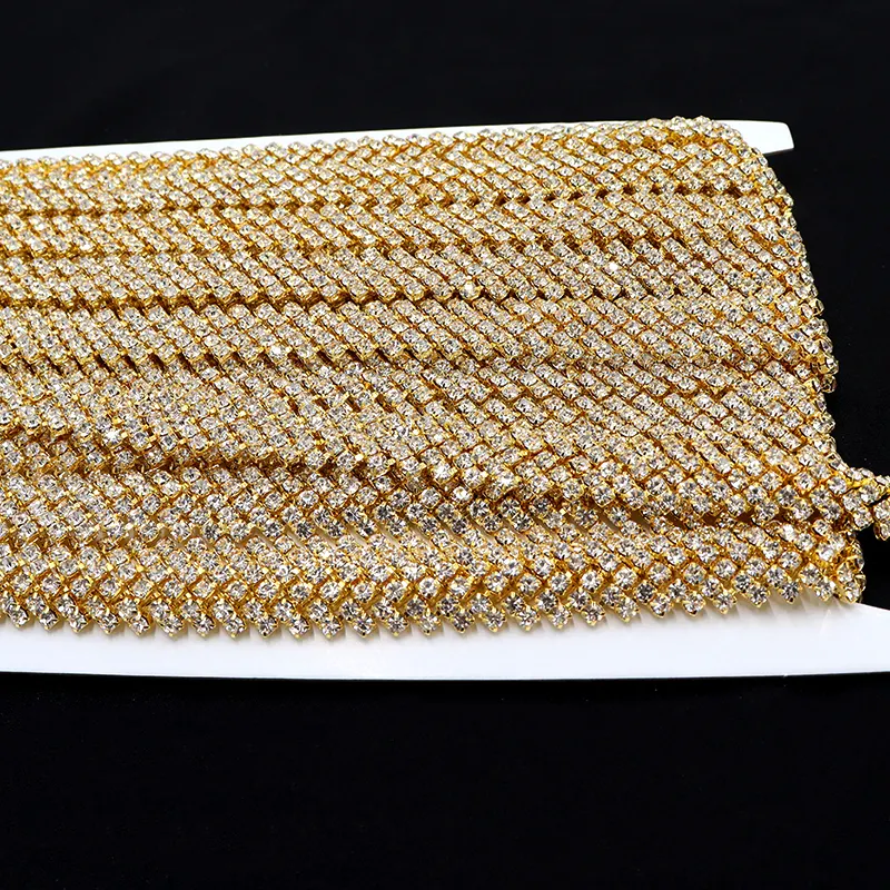 F033 Factory Wholesale Gold Crystal Diamond tassel waist chain bling rhinestone chain trimming for shoes boots decoration