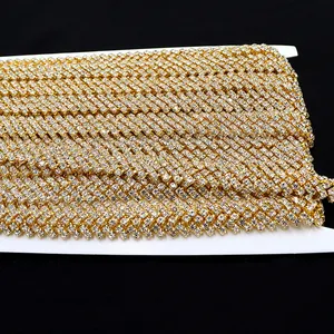 F033 Factory Wholesale Gold Crystal Diamond Tassel Waist Chain Bling Rhinestone Chain Trimming For Shoes Boots Decoration