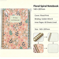 Carnet à spirale floral personnalisé 140x207mm, 60 feuilles, pages lignées, couverture en papier, spirale dorée pour le bureau et l'école