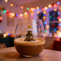 Verre à vin sans pied de 380 ml avec paillettes, résistant à la chaleur, en verre borosilicate de haute qualité, thème de Noël, recyclable et écologique
