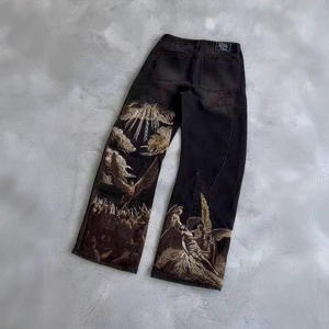 Jeans da <span class=keywords><strong>Uomo</strong></span> Harajuku Retro con Motivo Pipistrello Jeans <span class=keywords><strong>Larghi</strong></span> Stampati Jeans <span class=keywords><strong>Larghi</strong></span> Unisex Y2K Casual <span class=keywords><strong>Pantaloni</strong></span> in Denim con Ricamo - Product Image 1