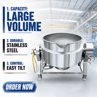 Marmite de mélange industrielle chauffée au gaz de 100L à 1000L avec agitateur, chaudière à double enveloppe pour aliments, lait de soja, pâte de viande