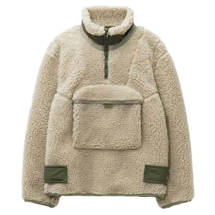 Invierno cálido manga larga cuello alto Faux shearling pullover chaqueta botón lateral chaqueta de lana para hombre con bolsillos 3D