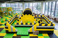 Toboggan gonflable en marbre noir et jaune, château gonflable à obstacles, structure gonflable en PVC robuste pour enfants et adultes