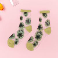 Chaussettes transparentes d'été à fleurs fantaisie bon marché Chaussettes fines pour femmes Vente en gros de bas élégants en verre noir