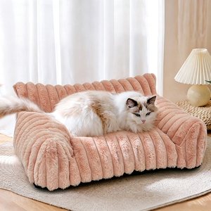 Lit pour chien en fausse fourrure de luxe, rectangulaire, doux, amovible, lavable, rose, pour chiens, salon, toutes saisons - Product Image 5
