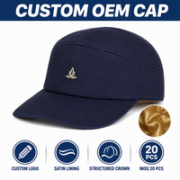 Casquette de baseball 5 panneaux robuste à visière incurvée, brodée, avec doublure en satin, vente en gros