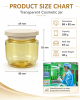 Pot en plastique conique teinté ambre de 250 g, pot à crème cosmétique avec couvercle en disque blanc cassé pour beurre corporel et capillaire