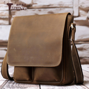 Tiding Men's Crossbody <b>Bag</b> Vintage Crazy Horse Leather Solid Color Casual Wearable Fashionable Everyday Use - Product Image 1