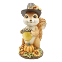 Statue de jardin en résine Écureuil, Écureuil de Thanksgiving avec chapeau de pèlerin et lumière LED en forme de gland, Décoration de jardin, Fourniture en gros B2B