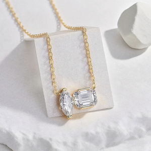 Collana gemella di Moissanite di nuova tendenza da donna a forma di Marquise Gra certificato taglio smeraldo VVS gioielli con diamanti regalo romantico - Product Image 1