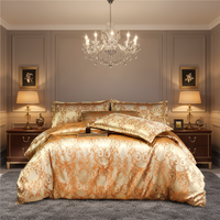 Ensemble de literie 4 pièces en satin jacquard de style européen de luxe, motif de décoration baroque dorée, housse de couette et draps pour toutes les saisons
