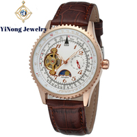 Montre mécanique automatique pour homme, tourbillon, phase de lune, cadran à aiguilles, boîtier en alliage, bracelet en cuir véritable, pour un usage professionnel et décontracté