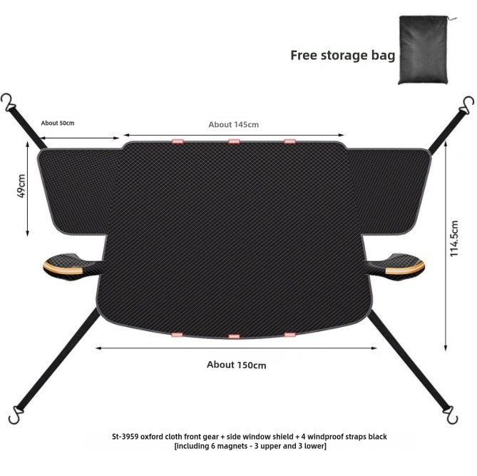 Pare-brise avant Oxford + fenêtre latérale + 4 * sangles coupe-vent