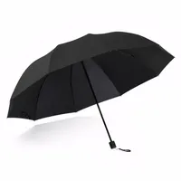 Parapluie surdimensionné de 130 cm à trois plis avec revêtement noir coupe-vent, imperméable, protection solaire et pluie, idéal pour les voyages et l'usage familial