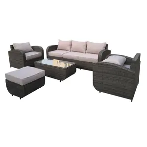 BSCI Bộ 5 Sản Phẩm Nội Thất Sân Vườn Bằng Cây Mây Poly Kiểm Toán Nhà Máy Bộ Sofa Sân Trong Thoải Mái Thanh Lịch Kèm Bàn Cà Phê Đựng Đồ