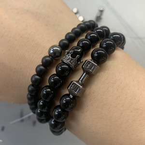 Gran oferta, pulsera con mancuernas de piedra de Lava volcánica negra Natural, joyería, pulseras de cuentas negras mate para Unisex - Product Image 3