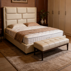 <span class=keywords><strong>Lit</strong></span> en cuir de luxe italien 1,8 m bleu smog, <span class=keywords><strong>lit</strong></span> <span class=keywords><strong>double</strong></span>, chambre principale, banc de <span class=keywords><strong>lit</strong></span> assorti, capitonné - Product Image 5