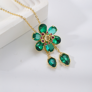 Collana con Ciondolo a Fiore in Cristallo Placcato Oro in Lega di Rame, Catena a Maglie con Strass a Marquise, Gioielli Trendy da Donna per Feste - Product Image 2