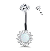 Bijoux de mode fins ASTM-F136 14G titane fileté à l'intérieur 24K plaqué or fleur nombril anneau piercings bijoux