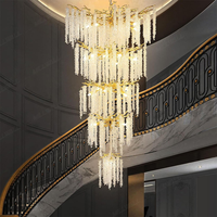 Lustre moderne australien sur mesure, grand et long, en cristal doré à LED, pour villa, escaliers et escaliers en colimaçon