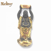 Statue de Bouddha riant en résine dorée avec logo personnalisé, figurines chinoises Feng Shui faites à la main pour la richesse et la chance, décoration murale pour la maison