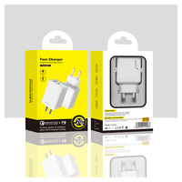 Cargador Rápido de 20W con Enchufe Europeo, 2 Puertos Duales Tipo-C/USB-A, PD3.0, QC3.0, Carcasa de PC Resistente al Fuego, Protección Múltiple, Portátil