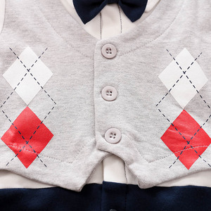 Customized Simple and Fashionable Casual Gray Long Sleeved <strong>Vest</strong> with Checkered Bow and Gentleman Jumpsuit <strong>for</strong> <strong>Newborn</strong> Factory - Product Image 4