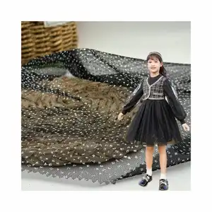 Eco-friendly Korean Black Tulle Mesh Fabric Dot Silver Full Glitter Shiny Bling Lightweight Wedding Glitter Mesh Tulle Fabric