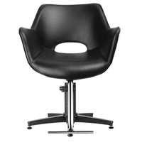 Fauteuil de coiffure moderne en similicuir noir ajouré, réglable en hauteur par vérin hydraulique et pivotant à 360°