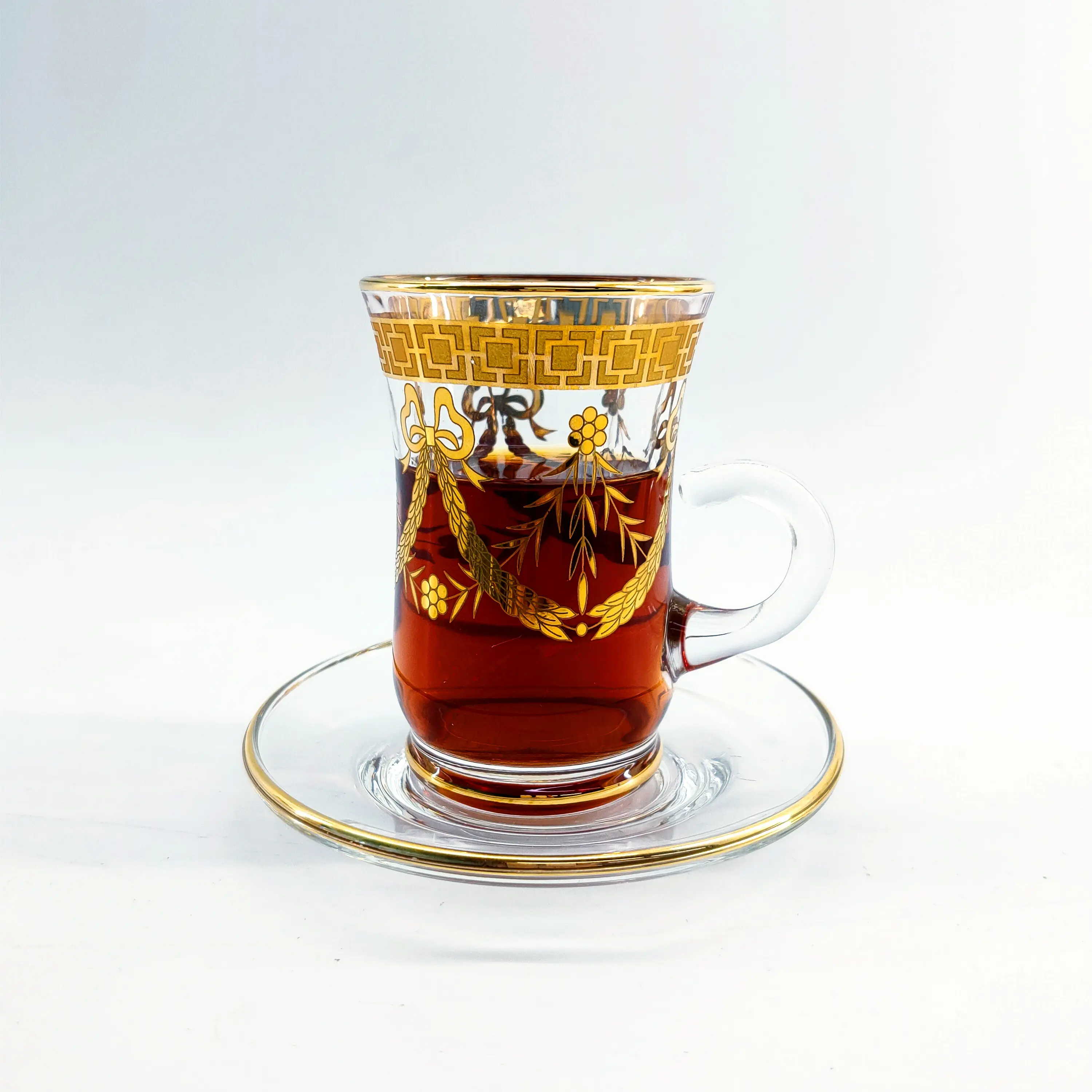 Wholesale Crystal Gold Rim Glass 12 PCS Set of Coffee Cup Turkish Cup Kuwait Classic Gawa Cups