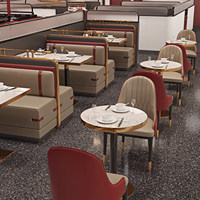 Ensemble de canapés en cuir de luxe modernes en acier inoxydable pour restaurant, café et commerce, avec table et chaises