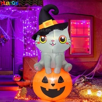 Jouet gonflable fait sur commande d'usine de citrouille de magicien gonflable populaire de chat assis avec la décoration gonflable d'Halloween de lumières de LED