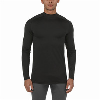 T-shirt de sport à manches longues pour homme, personnalisé, respirant, séchage rapide, en Spandex/Polyester, col montant, coupe classique, vente en gros