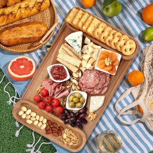 Acacia Wood <b>Tray</b> Set Cheese Board Divided Serving Platter For Party <b>Snacks</b> And Desserts Natural Color - Product Image 4