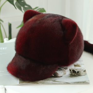Leichte, Niedliche, Flauschige Baseballkappen Hochwertige Baseball-Pelzkappen aus Nerz mit Katzenohren - Product Image 5