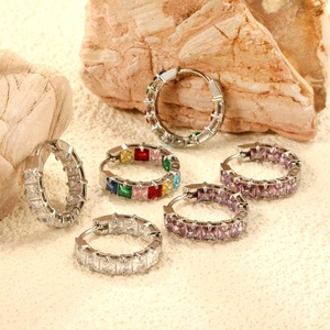 <b>Fashionable</b> Minimalist Creative Colorful Zircon <b>Earrings</b> 18K Gold Plated Waterproof Stainless Steel Jewelry Huggie <b>Hoop</b> <b>Earrings</b> - Product Image 3