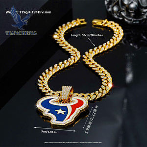 Collar con Colgante del Equipo de Fútbol Americano de los Houston Texans, Nuevo Estilo con Cadena Cubana Brillante, Chapado en Oro, Joyería de Aleación - Product Image 5