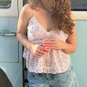 Sweet Eco-friendly Woven Resort-style <b>Floral</b> Print Patchwork V-neck Regular <b>CAMIS</b> with A-line Design and Strappy <b>Top</b> for Women - Product Image 4