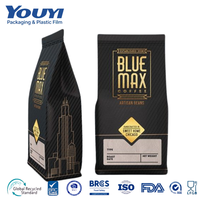 Sacs à café personnalisés avec logo du fabricant, 500g/1kg, fond plat, avec valve et fermeture éclair