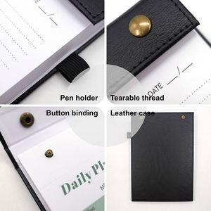 Custom A5 PU Leather Cover Blank Pages <b>Memo</b> <b>Pads</b> Daily Planner Notepad Tear Off Productivity Lined Pages Notebook with Pen Loop - Product Image 2