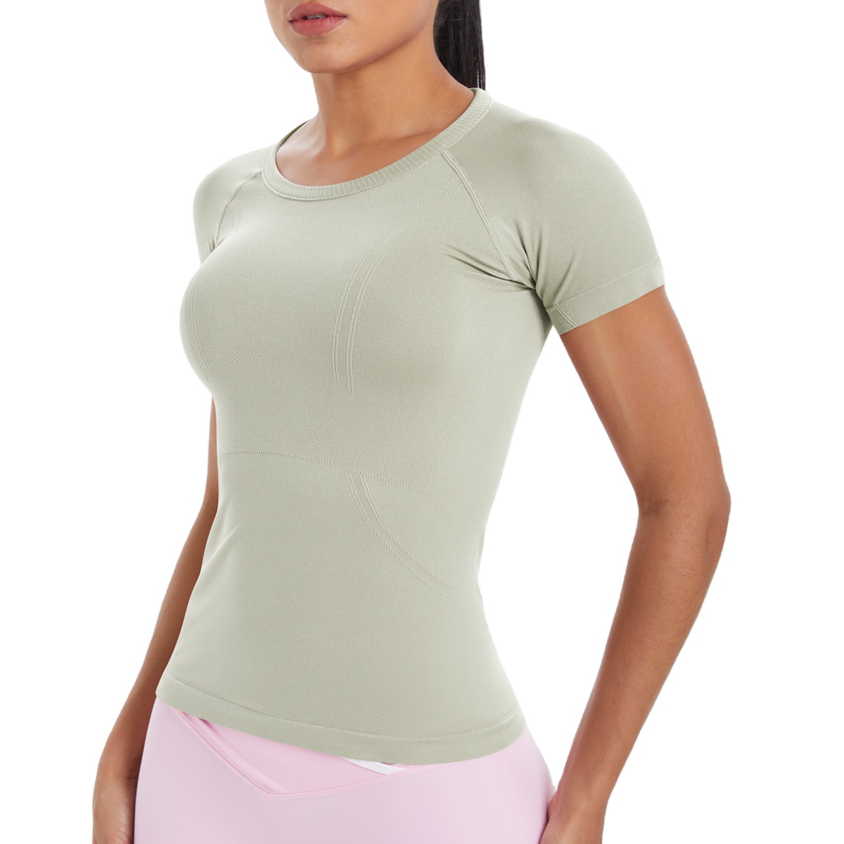 Women's Recyclable Eco-Friendly Seamless Quick-Dry Gym Sports Shortsleeve T-Shirt Lightweight Breathable Fitness Yoga Top