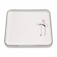 Assiette carrée profonde en mélamine imprimée style lotus chinois, plusieurs tailles, bord gris, bol de service en mélamine, vente en gros
