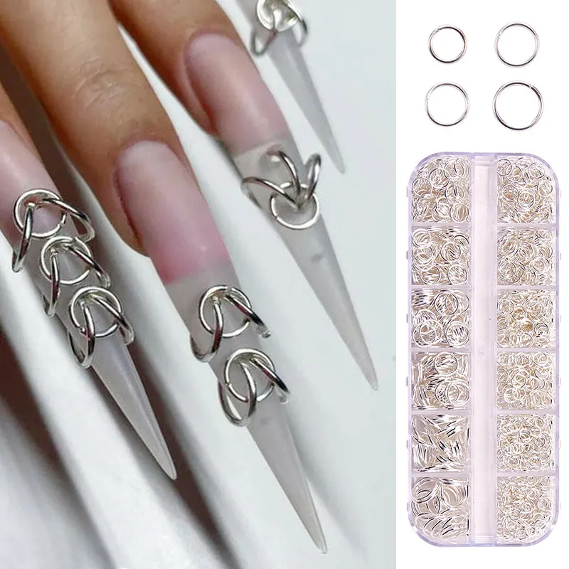 New nail art arrived 3d designers dangle gold silver metal ring nail alloy charms piercing nails designs art decorations