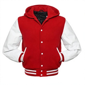 2026 <b>Top</b> Trending OEM <b>Red</b> Wool Sleeves Varsity Jacket 100% High Quality Low MOQ Winter Fashion Hooded Jacket Eco-Friendly Front - Product Image 1