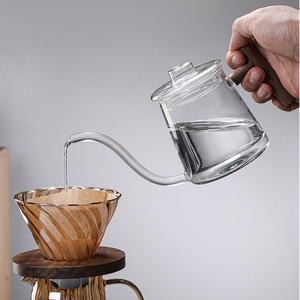 Cafetière vintage en verre borosilicate transparent soufflé à la main avec poignée en bois - Product Image 3