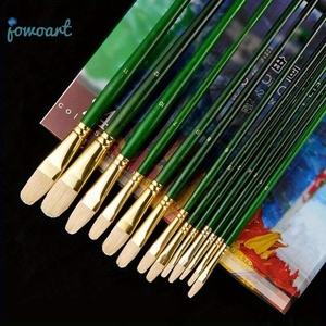 Lot de 6 pinceaux à poils durs en bois de bouleau vert, forme <span class=keywords><strong>noisette</strong></span>, pour peinture à l'huile et acrylique, fournitures d'art - Product Image 1